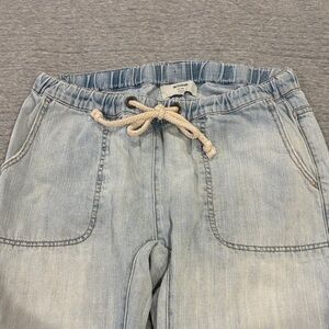 Light Blue Distressed Drawstring Denim Pants